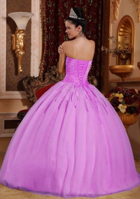 Lilac Ball Gown Sweetheart Tulle Quinceanera Gowns with Beading