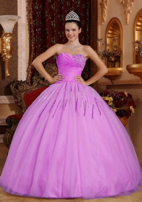 Lilac Ball Gown Sweetheart Tulle Quinceanera Gowns with Beading