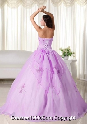 Lilac Strapless Appliqiues and Hand Made Flowers Quinceanera Dress