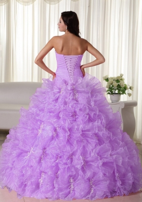 Lilac Strapless Organza Appliques and Ruffles Sweet Sixteen Dresses