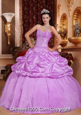 Lilac Sweetheart Taffeta Quinceneara Dresses with Pick-ups and Appliques