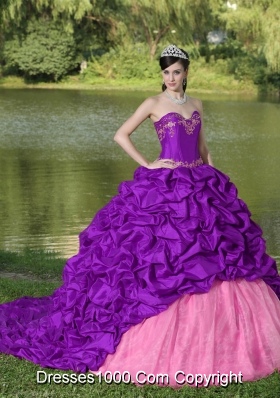 Popular Appliques and Pick-ups Purple Exquisite For 2014 Quinceanera Dress