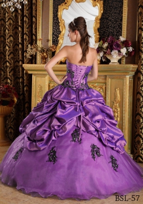 Princess Strapless Sweet 16 Dresses with Appliques and Pick-ups