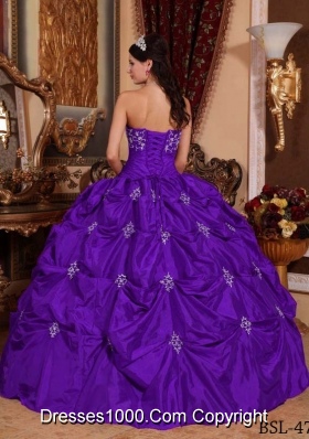 Purple Ball Gown Strapless Appliques  Dresses For a Quince