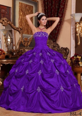 Purple Ball Gown Strapless Appliques  Dresses For a Quince