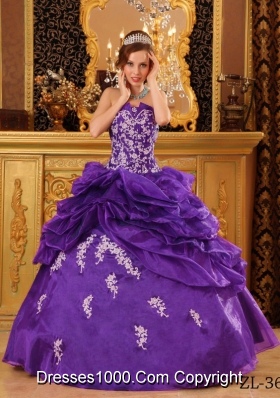 Purple Ball Gown Strapless Quinceanera Dress with Appliques