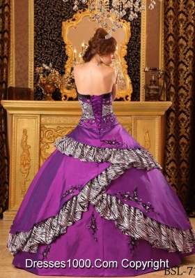 Purple Ball Gown Strapless Quinceanera Dress with Embroidery