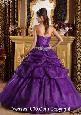 Purple Ball Gown Strapless Quinceanera Dress with Pick-ups and Appliques