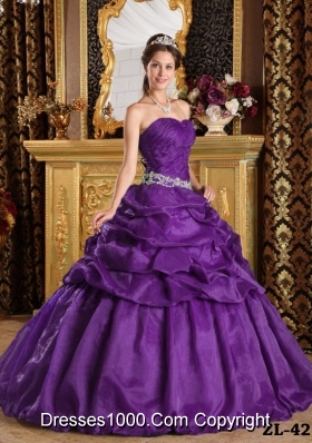 Purple Ball Gown Strapless Quinceanera Dress with Pick-ups and Appliques