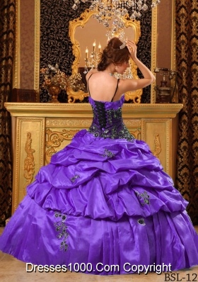 Purple Ball Gown Straps Quinceanera Dress with Pick-ups Appliques