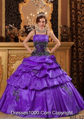 Purple Ball Gown Straps Quinceanera Dress with Pick-ups Appliques