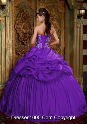 Purple Ball Gown Sweetheart Quinceanera Dress with Beading and Appliques