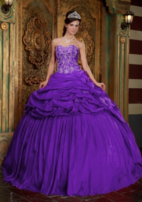 Purple Ball Gown Sweetheart Quinceanera Dress with Beading and Appliques