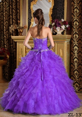 Purple Ball Gown Sweetheart Quinceanera Dress with Ruffles Organza