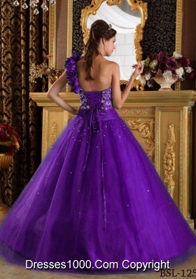 Purple Princess One Shoulder Sweet Sixteen Quinceanera Dresses with Tulle Appliques