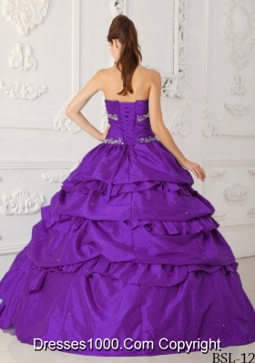 Purple Princess Sweetheart Pick-ups Appliques Quinceanera Dress