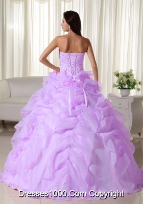 Strapless Lilac Organza Beading and Ruffles Dress For Quinceanera