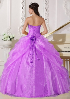 Strapless Organza Lilac Quinceanera Gowns with Embroidery and Beading