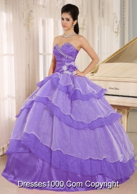 Sweetheart Beaded Decorate and Hand Made Flowers Quinceanera Dress
