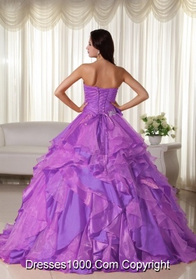 Sweetheart Organza Ruching Quinceanera Gown with White Appliques