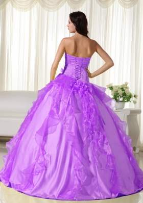 Sweetheart Taffeta Appliques Decorate Long Dress For Quinceaneras