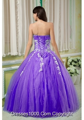 Sweetheart Tulle Full Length Quinceanera Dress with White Appliques