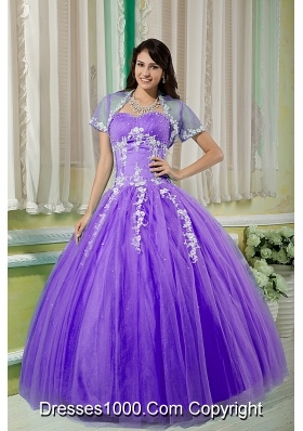 Sweetheart Tulle Full Length Quinceanera Dress with White Appliques