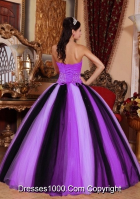 Sweetheart Tulle Lilac and Black Quinceaneras Dress with Beading