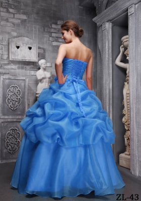 2014 AffordableBlue Puffy Sweethrart Quinceanera Dress with Beading and Ruching