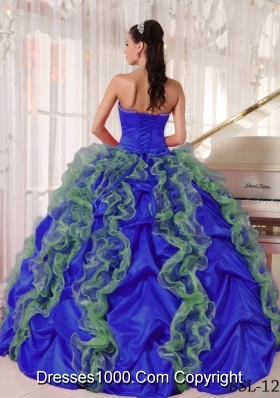 2014 Beautiful Puffy Strapless Beading Quinceanera Dress with Ruffles