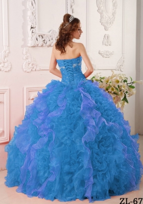 2014 Discount Aqua Blue Sweetheart Puffy Quinceanera Dress with Appliques and Beading