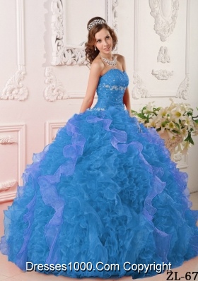 2014 Discount Aqua Blue Sweetheart Puffy Quinceanera Dress with Appliques and Beading