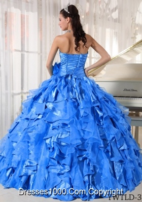 2014 Exquisite Blue Puffy Sweetheart Quinceanera Dress with Beading and Ruffles