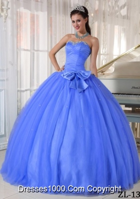 2014 Gorgeous Blue Puffy Sweetheart Quinceanera Dress with Beading and Bowknot