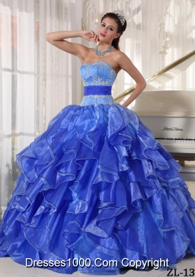 2014 Popular Strapless Puffy Appliques Quinceanera Dress with Ruffles