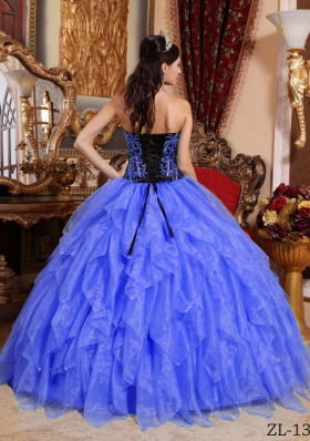 2014 Royal Blue Puffy Sweetheart  Embroidery Quinceanera Dress with Ruffles