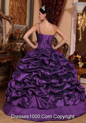 2014 The Super Hot Purple Puffy One Shoulder Pick-ups Sweet 15 Dresses with Beading