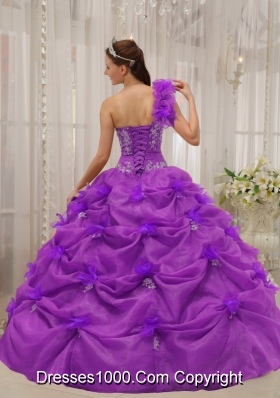 Ball Gown One Shoulder Appliques Quinceanera Dress with Pick-ups