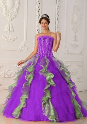 Ball Gown Strapless Quinceanera Dress with Appliques and Ruffles