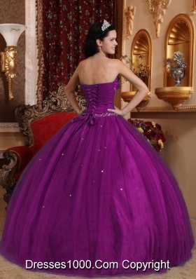 Elegant Eggplant Purple Puffy Sweetheart with Hand Made Flower Beading for 2014 Quinceanera Dress