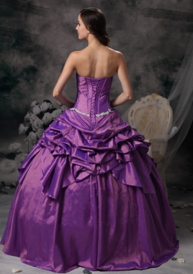 Lovely Purple Strapless with Pick-ups and Appliques Quinceanera Dresses for 2014