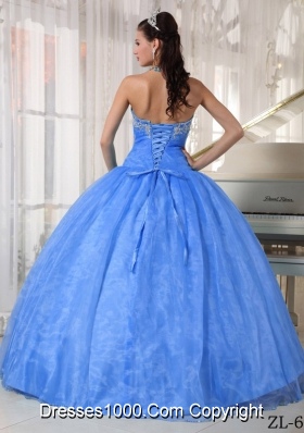 Perfect Baby Blue Sweetheart Puffy Appliques Quinceanera Dress with Beading For 2014