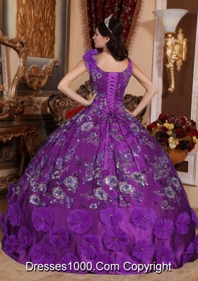 Perfect Purple Puffy V-neck with Beading and Appliques for 2014 Quinceanera Dress