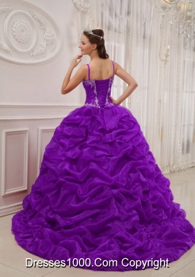 Purple Ball Gown Spaghetti Straps Organza Beading Quinceanera Dresses Gowns