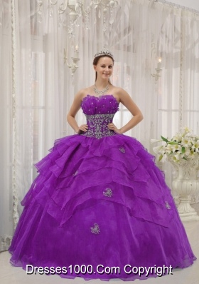 Purple Ball Gown Strapless Quinceanera Dress with Ruffled Layers