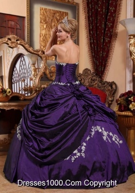 Purple Ball Gown Sweetheart Hand Made Flower Appliques Sweet 16 Dresses