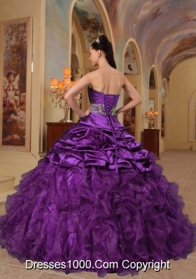 Purple Ball Gown Sweetheart Quinceanera Dress with Ruffles and Pick-ups