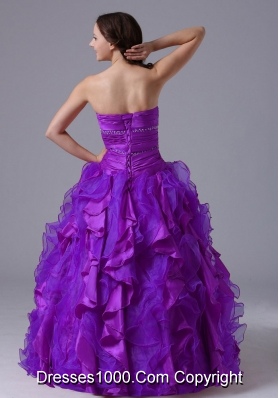 Purple Puffy Strapless with Appliques and Ruffles for 2014 Quinceanera Dress