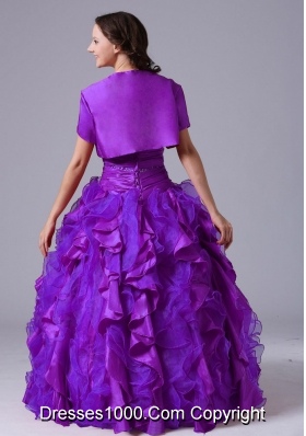 Purple Puffy Strapless with Appliques and Ruffles for 2014 Quinceanera Dress