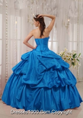 2014 Beautiful Quinceanera Dress in Teal Puffy Strapless with Beading and Pick-ups